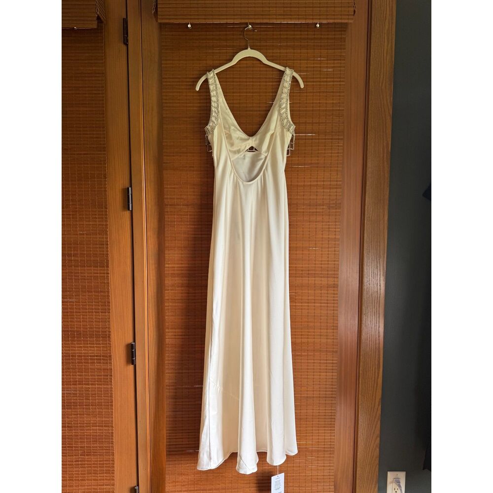 Self-Portrait Diamanté Bralette Maxi Dress in Cream Ivory Satin Rhinestone US 2 - Picture 5 of 10